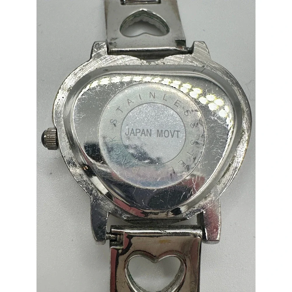 Geneva Silver Tone Heart Shaped Watch‎ Rhinestone Mother of Pearl Dial Quartz